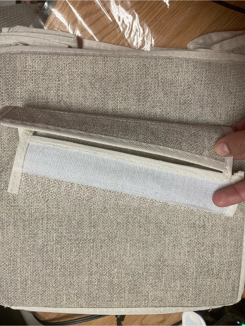 Neutral Cream Fabric Hanging Shelf Organizer for Home Storage